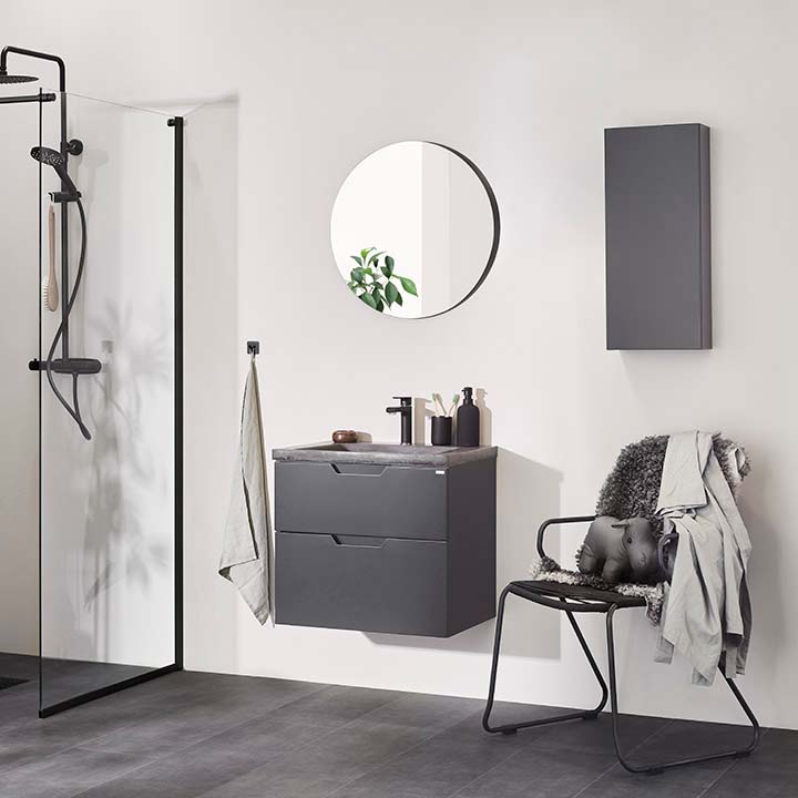 Noro Studio antracit matt badrumsmöbler med dusch Frost DV